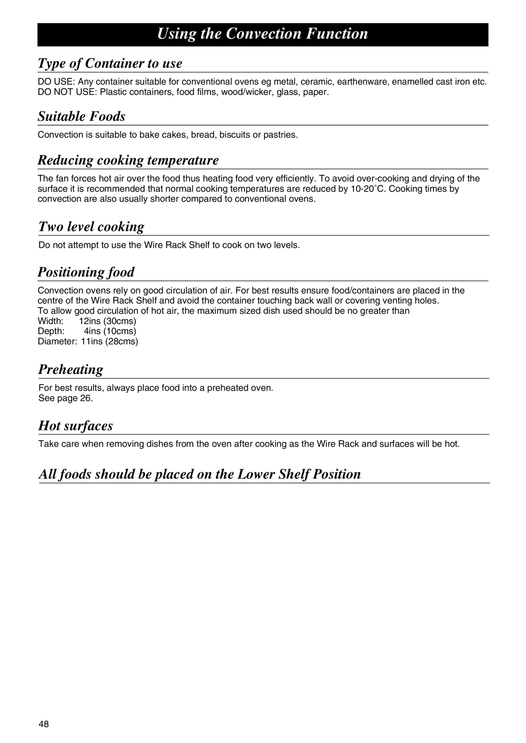 Panasonic NE-C1275 operating instructions Using the Convection Function 