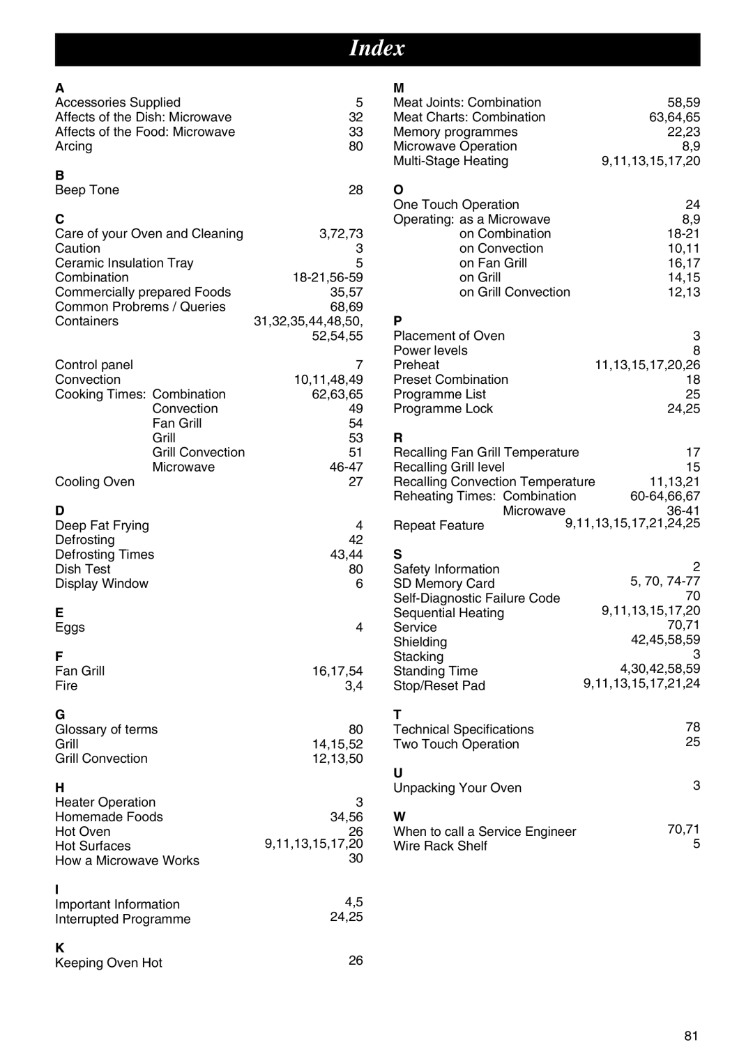 Panasonic NE-C1275 operating instructions Index 