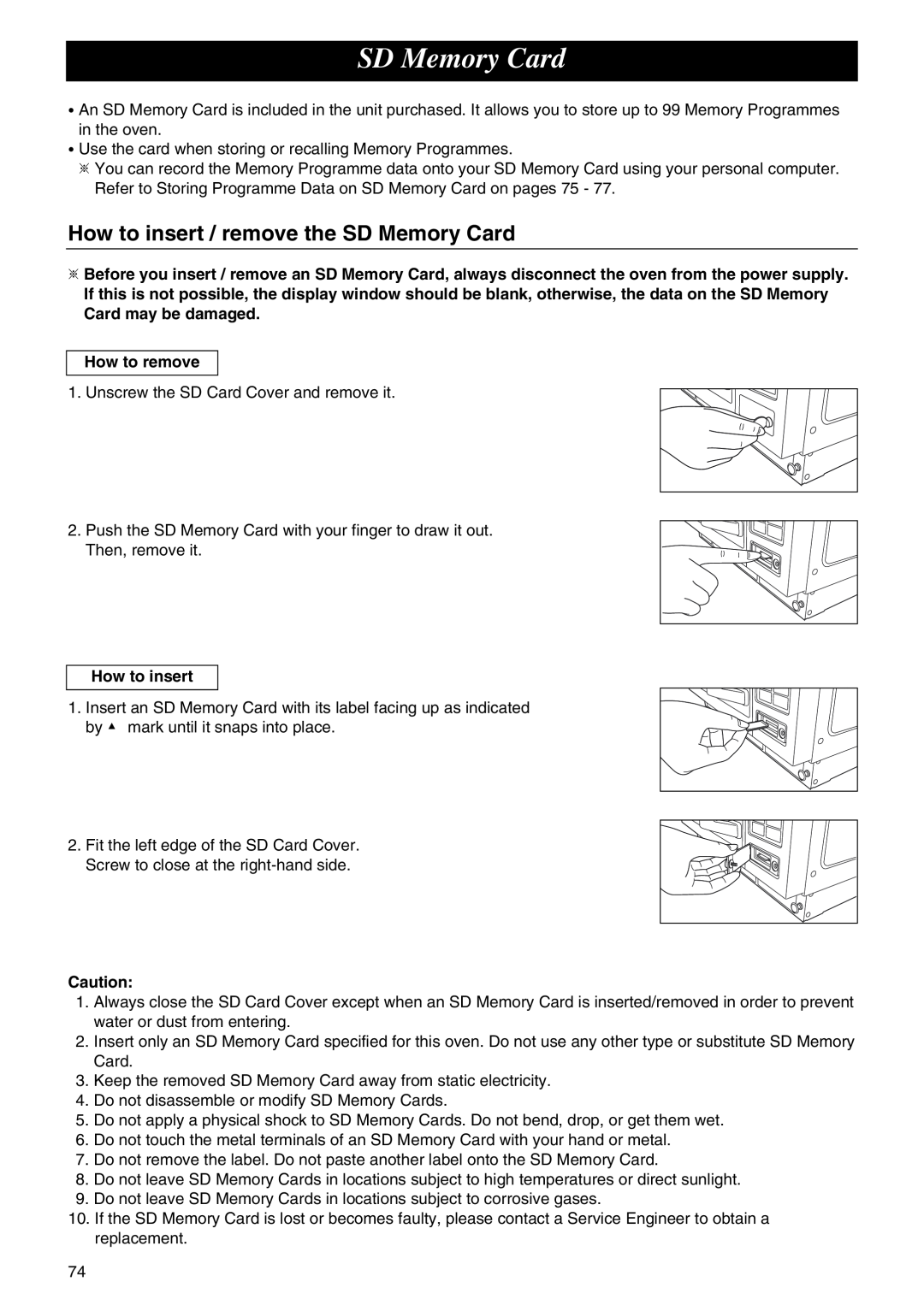 Panasonic NE-C1275 operating instructions How to insert / remove the SD Memory Card 