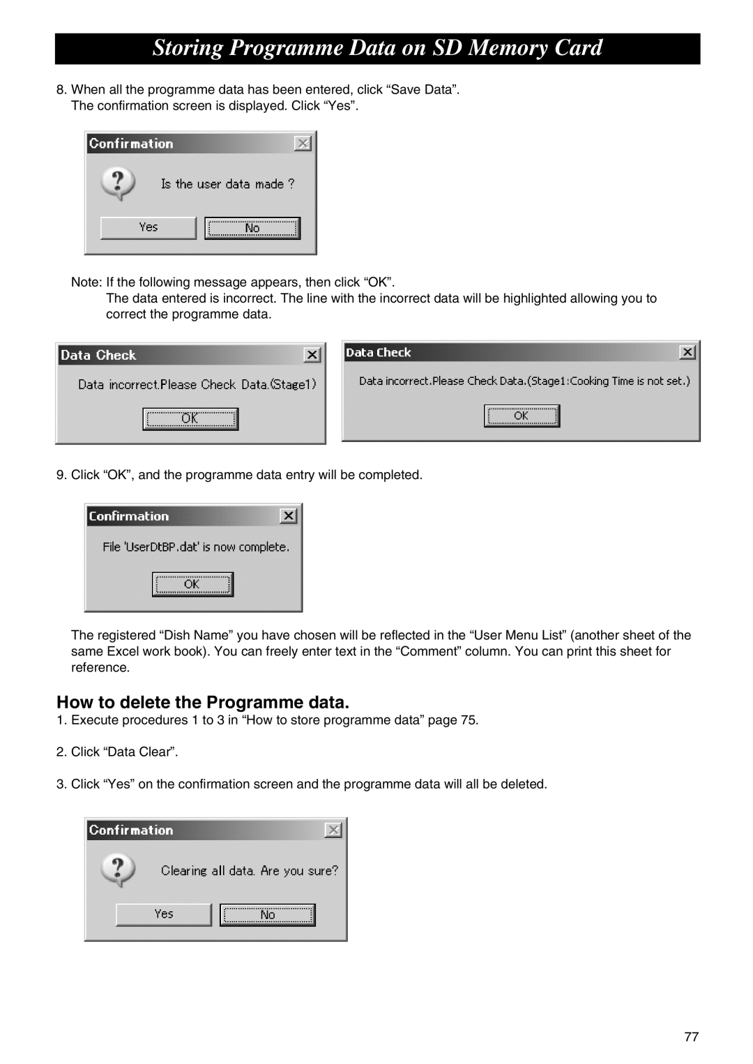 Panasonic NE-C1275 operating instructions How to delete the Programme data, Storing Programme Data on SD Memory Card 