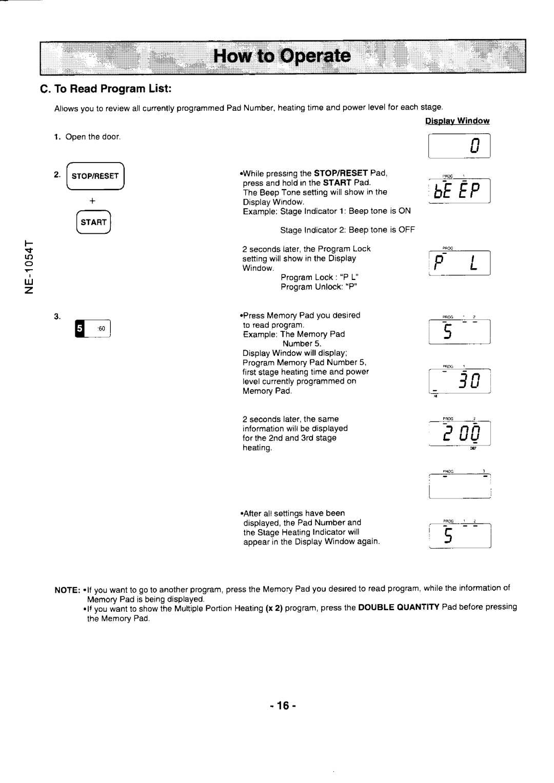 Panasonic NE-l0547, NE-l0247 manual To ReadProgramList, Displavwindow, Starti 