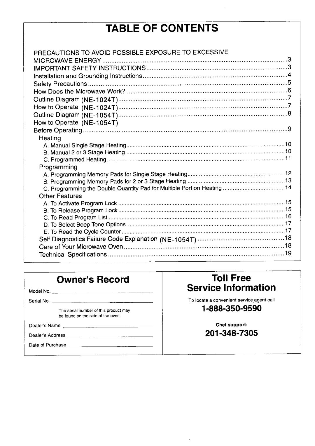 Panasonic NE-l0547, NE-l0247 manual Tableofcontents 