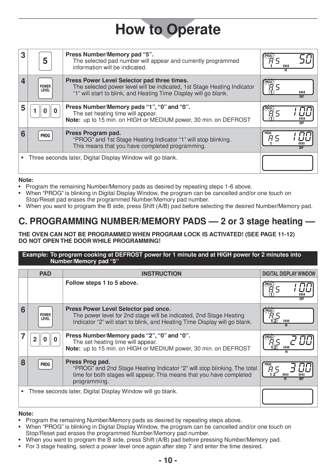 Panasonic NE1258R Press Number/Memory pad, Follow steps 1 to 5 above, The set heating time will appear, Press Prog pad 