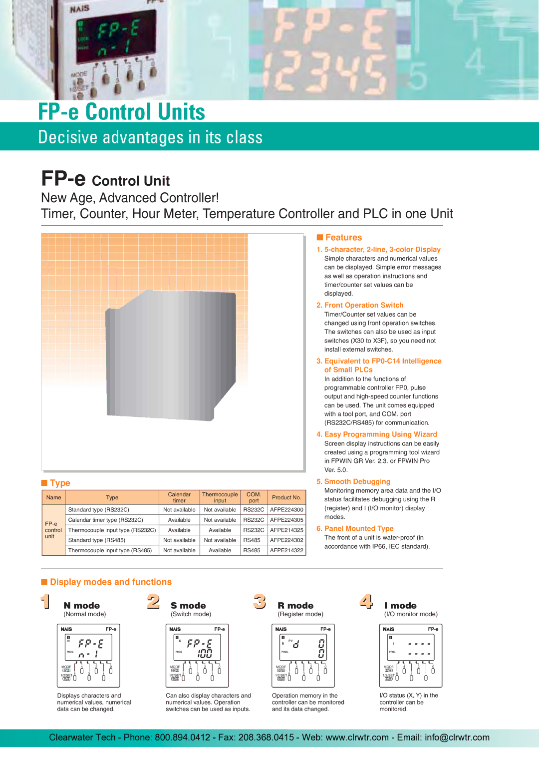 Panasonic Network Adaptor manual FP-e Control Units, Decisive advantages in its class, Mode 