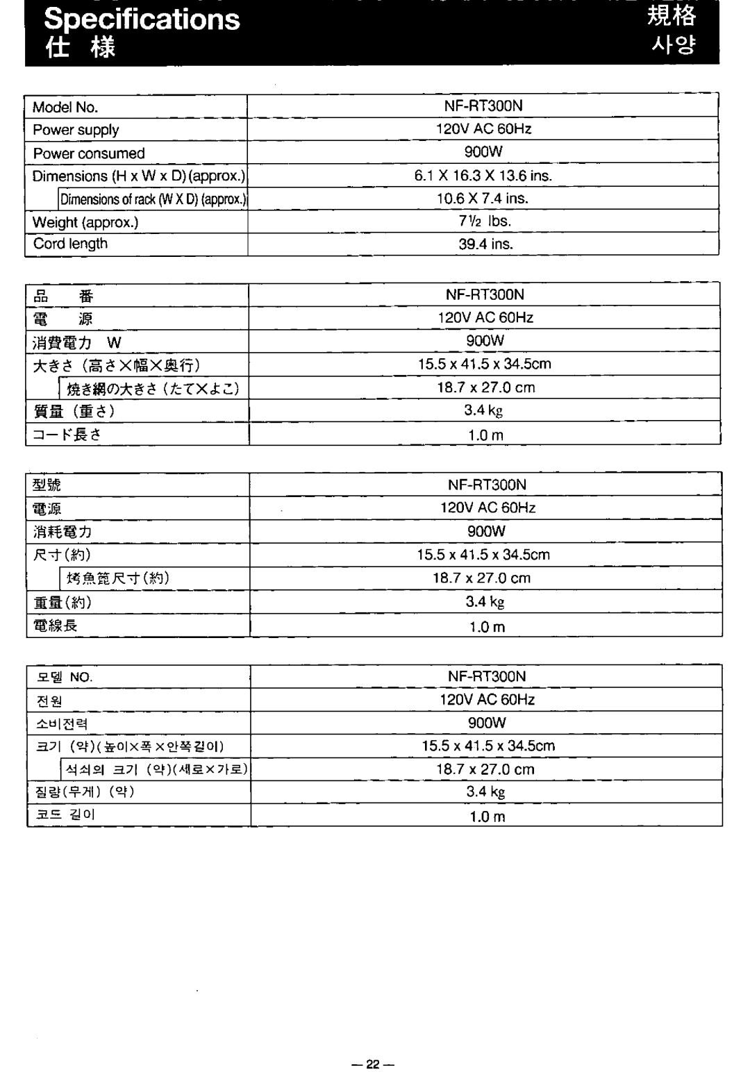 Panasonic NF-RT300N manual 