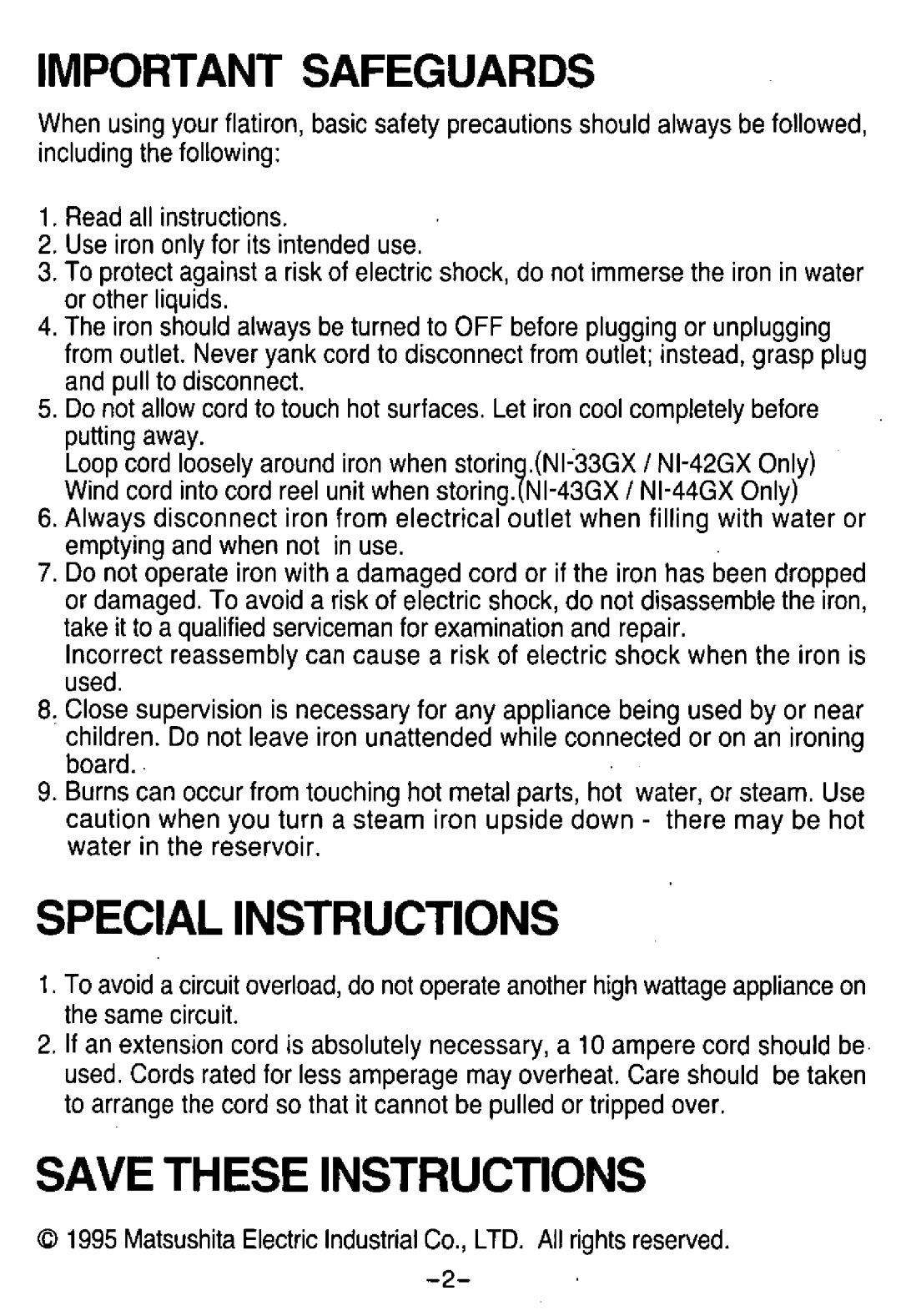 Panasonic NI-33GX manual 