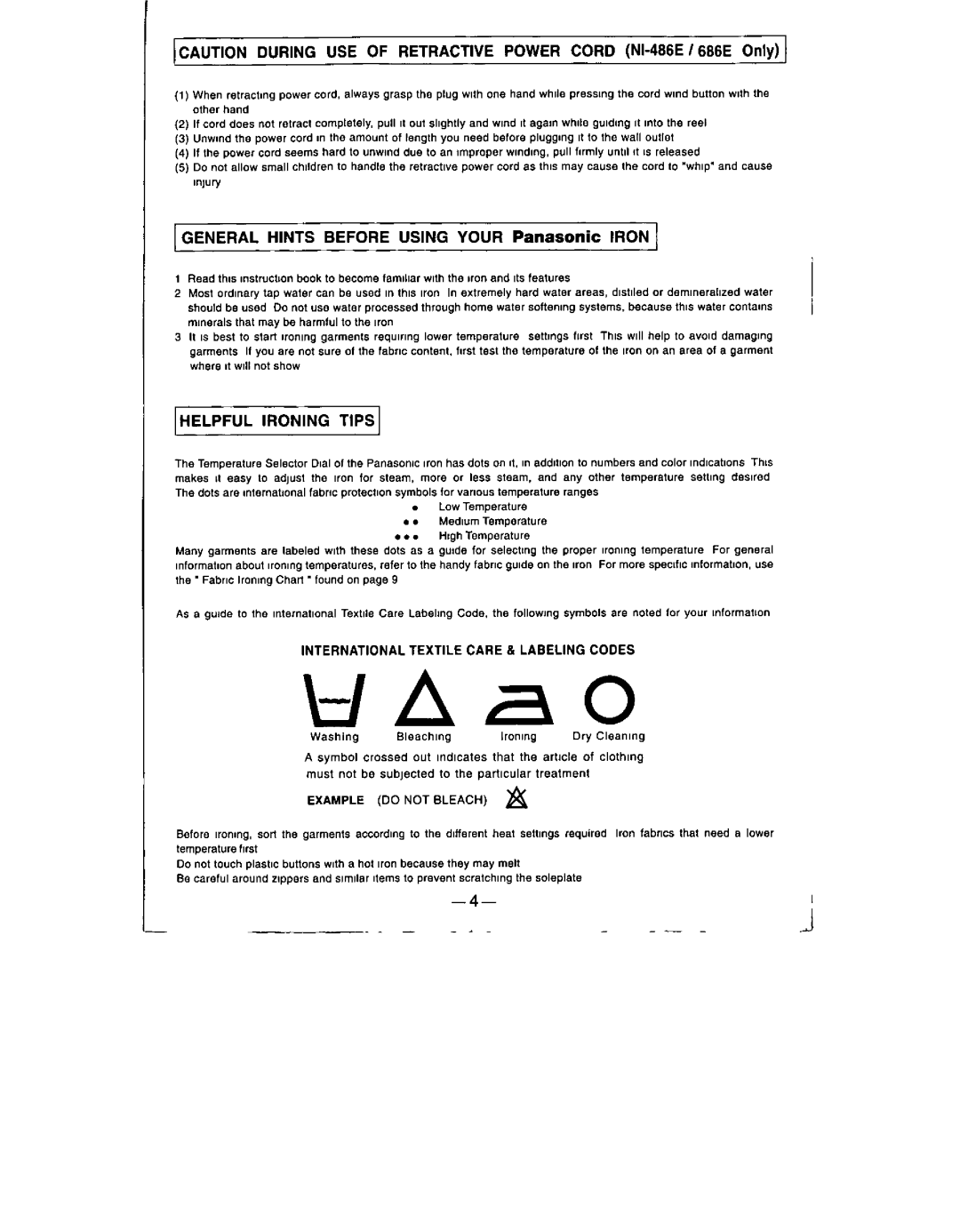 Panasonic NI-686E, NI-486E, NI-436E, NI-636E manual 