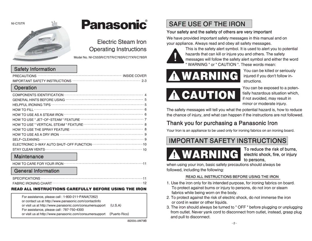 Panasonic NI-C55SR manual 