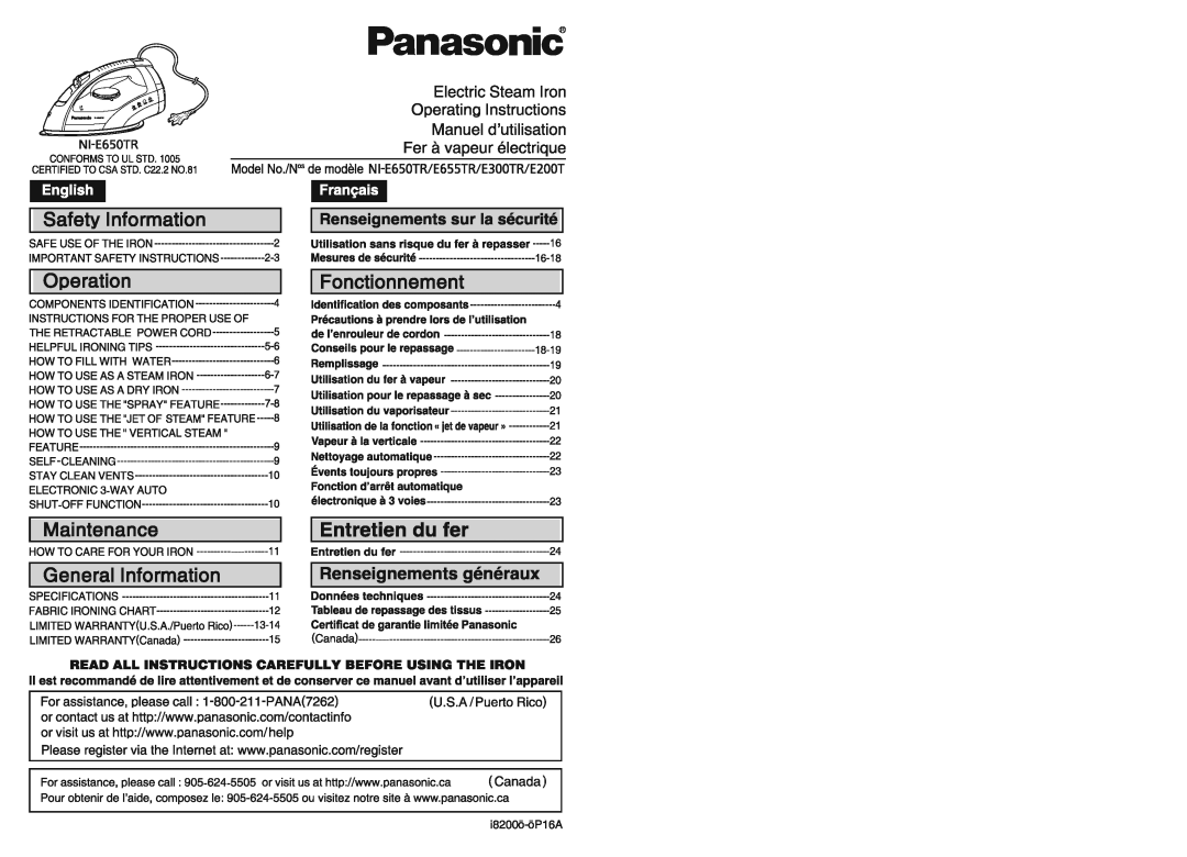 Panasonic NIE300TR, NI-E650TR, NI-E300TR, NIE650TR manual 