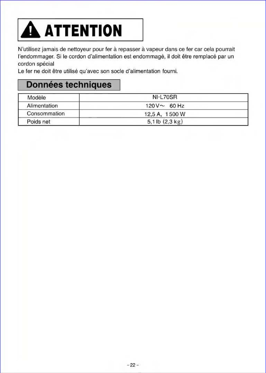 Panasonic NI-L70SR manual 