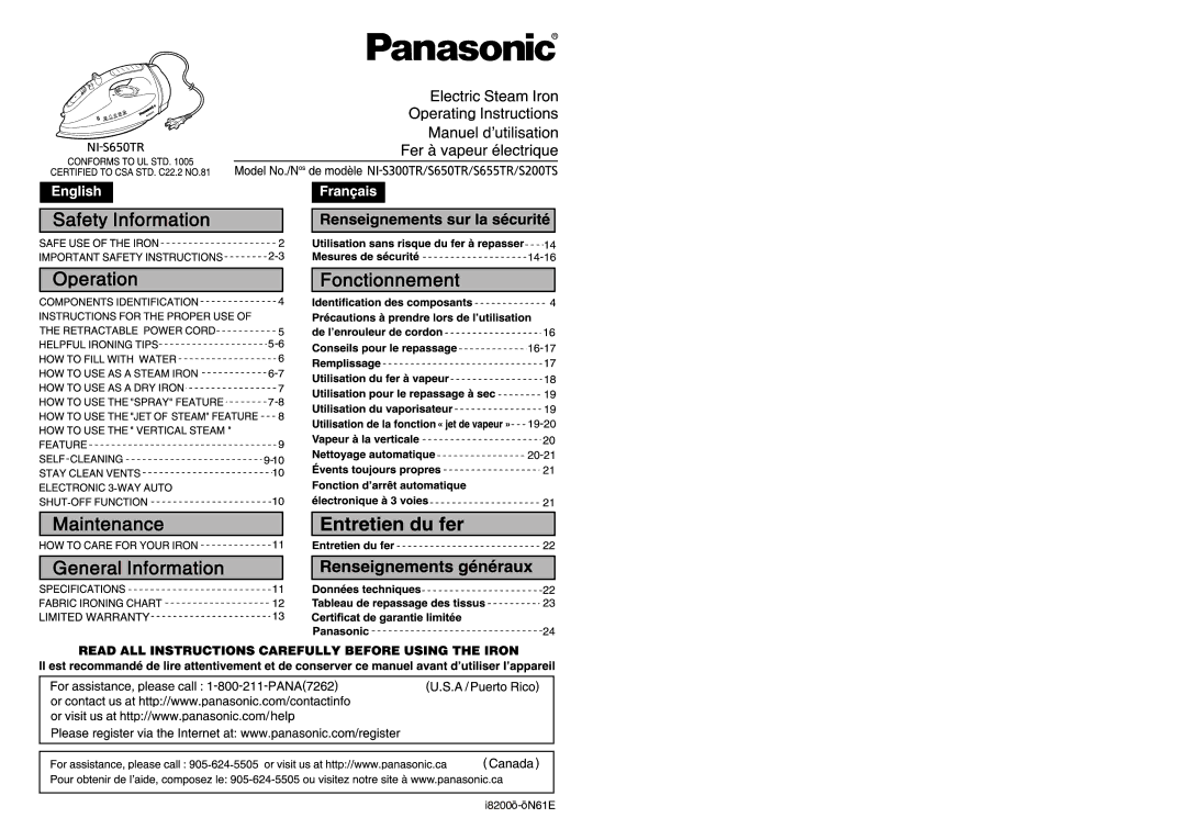 Panasonic NI-S655TR, NI-S650TR, NI-S300TR, NI-S200TS manual 