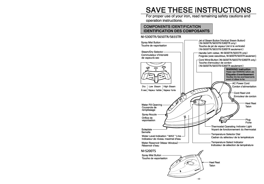 Panasonic NI-S650TR, NI-S655TR, NI-S300TR, NI-S200TS manual 