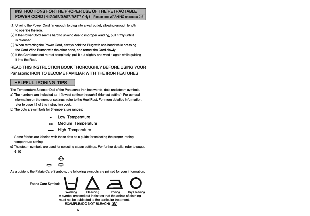 Panasonic NI-S655TR, NI-S650TR, NI-S300TR, NI-S200TS manual 