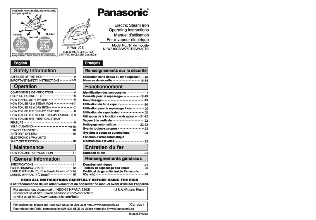 Panasonic NI-W450TS, NI-W810CS, NI-W750TS, NIW750TS, NIW450TS, NIW810CS manual 