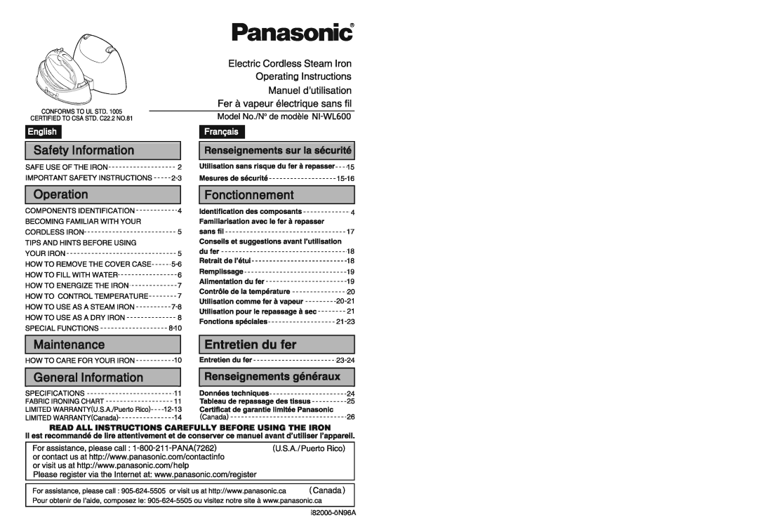 Panasonic NI-WL600, NIWL600 manual 