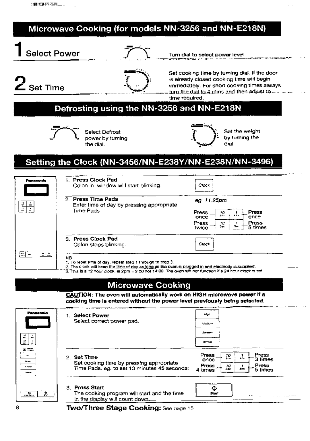 Panasonic NN-3456, NN-3256, NN-3496, NN-E238N, NN-E238Y, NN-E218N manual 