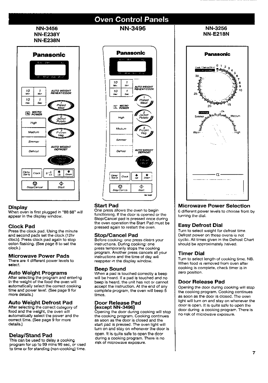 Panasonic NN-E238Y, NN-3256, NN-3496, NN-E238N, NN-3456, NN-E218N manual 