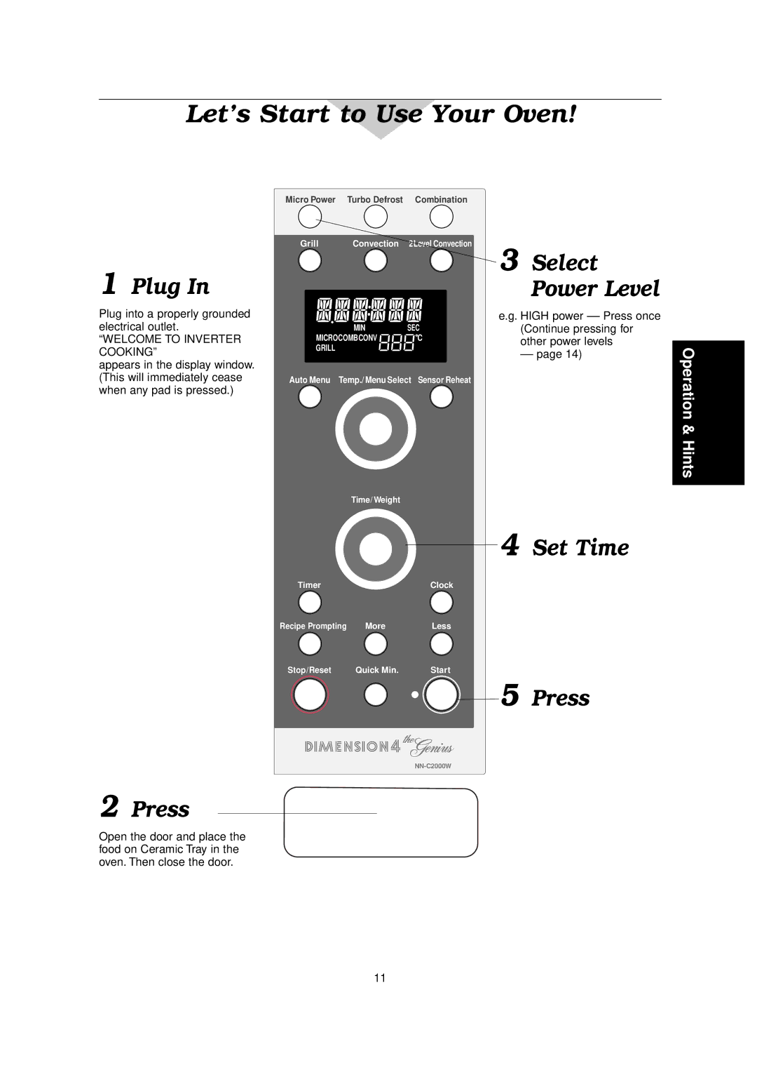 Panasonic NN-C2000W manual Let’s Start to Use Your Oven, Plug 