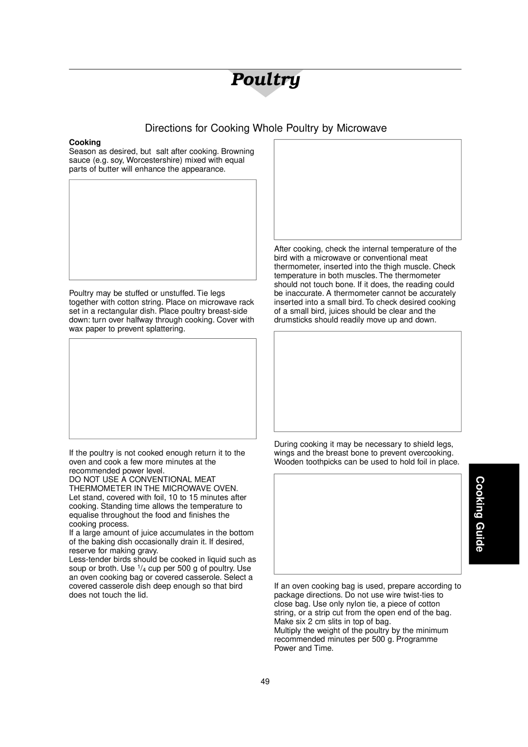 Panasonic NN-C2000W manual Directions for Cooking Whole Poultry by Microwave 