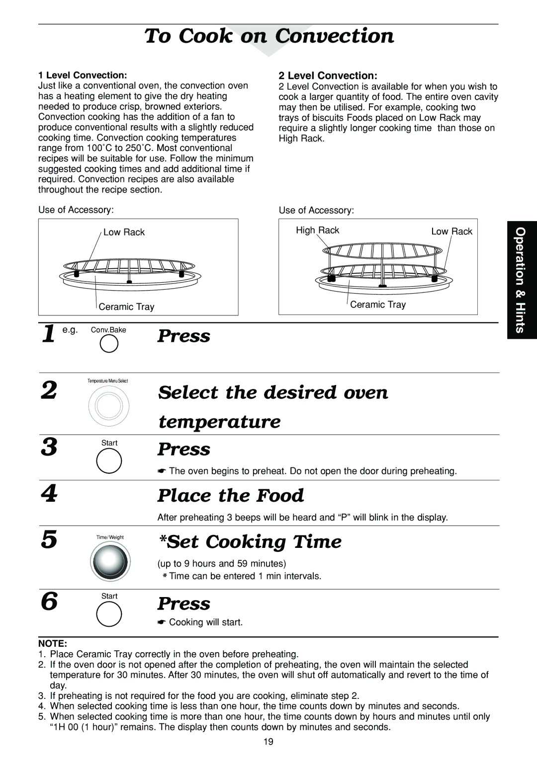 Panasonic NN-C2003S manual To Cook on Convection, Select the desired oven temperature, Place the Food 