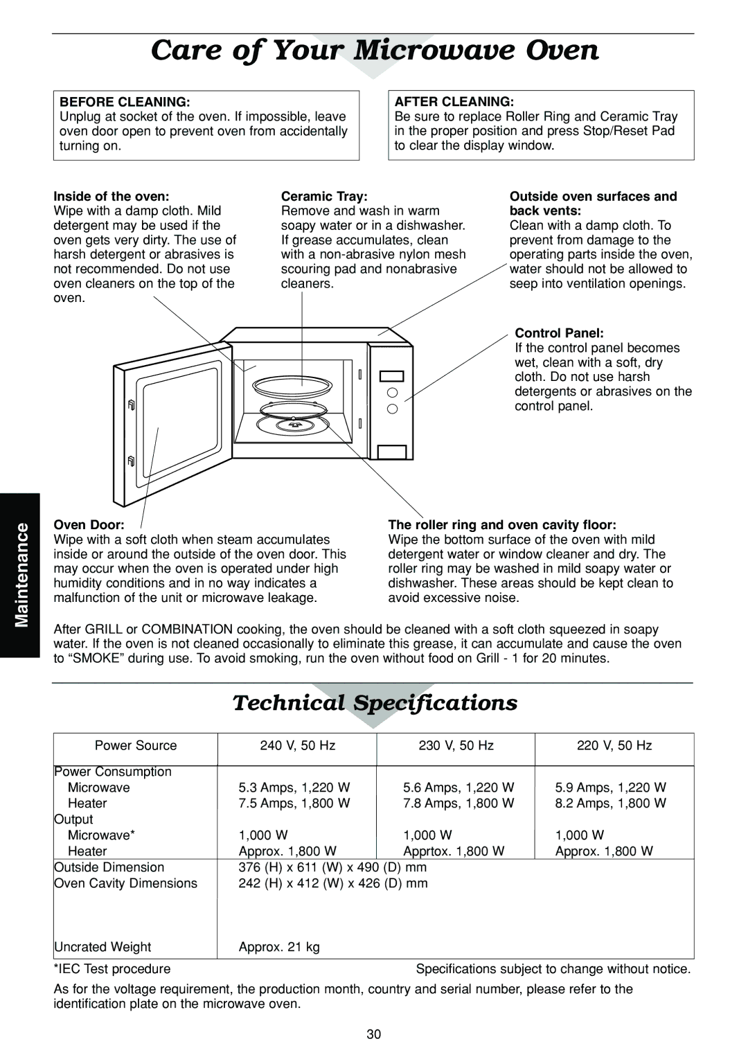 Panasonic NN-C2003S manual Care of Your Microwave Oven, Before Cleaning, After Cleaning 