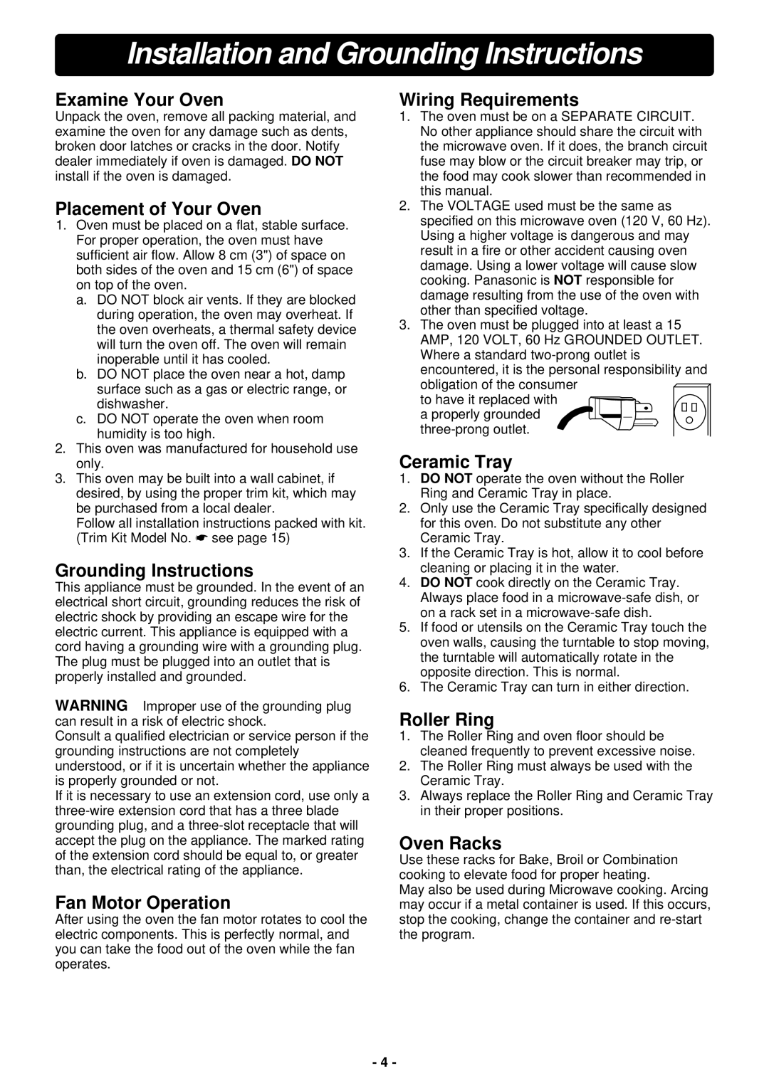 Panasonic NN-C994S manual Installation and Grounding Instructions, Examine Your Oven 