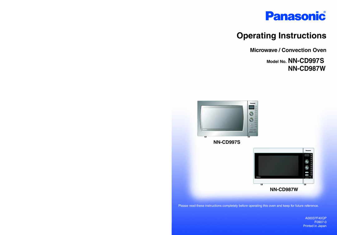 Panasonic NN-CD987W operating instructions Operating Instructions, Model No. NN-CD997S 