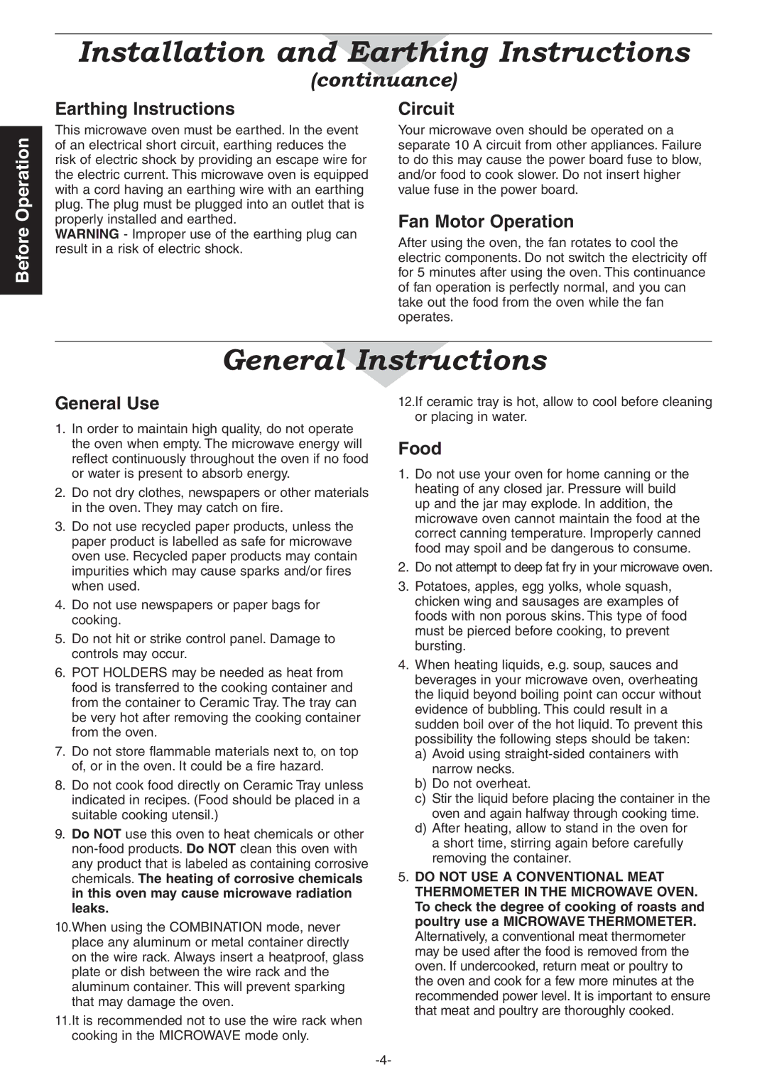 Panasonic NN-CD987W, NN-CD997S operating instructions General Instructions 