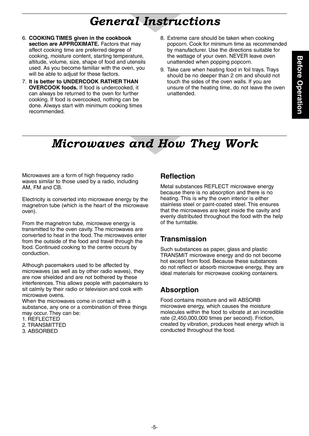 Panasonic NN-CD997S, NN-CD987W manual Microwaves and How They Work, Reflection, Transmission, Absorption 