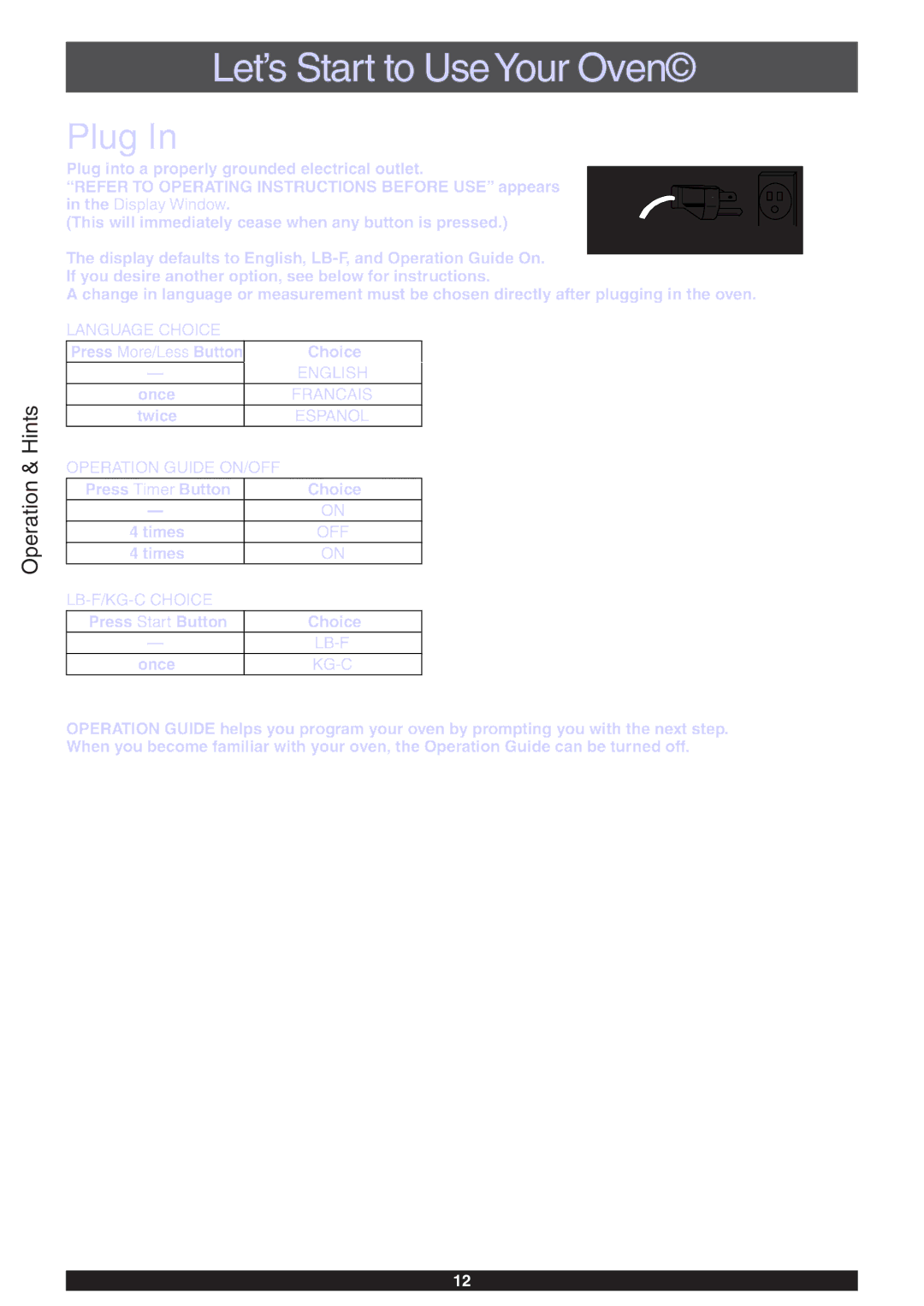 Panasonic NN-CD989S manual Let’s Start to Use Your Oven, Plug 