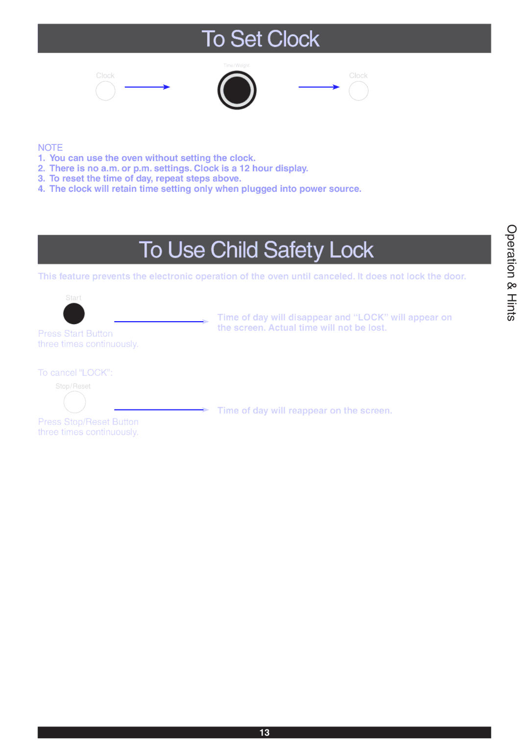 Panasonic NN-CD989S manual To Set Clock, To Use Child Safety Lock 