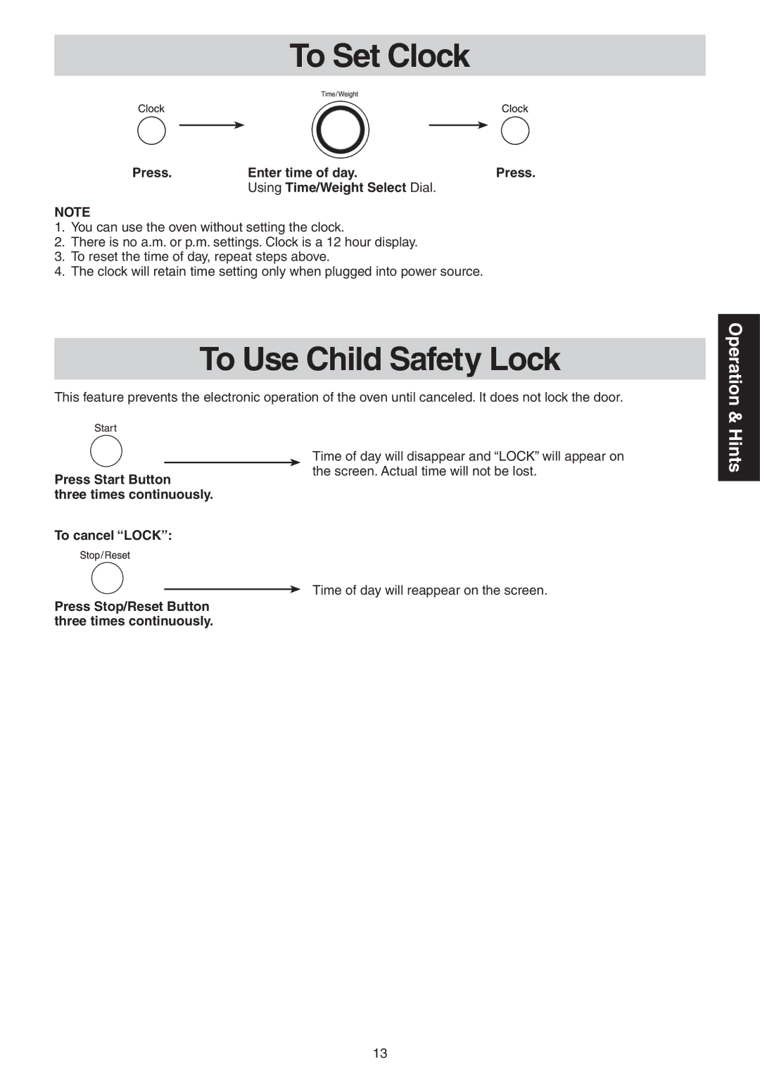 Panasonic NN-CD989S manual To Set Clock, To Use Child Safety Lock 