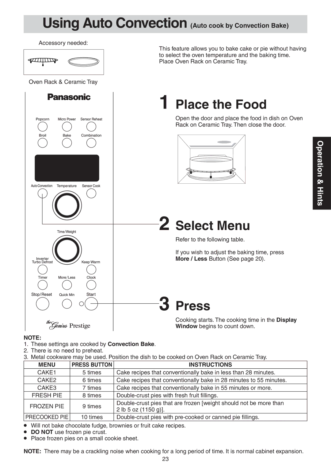 Panasonic NN-CD989S manual Using Auto Convection Auto cook by Convection Bake, Menu 