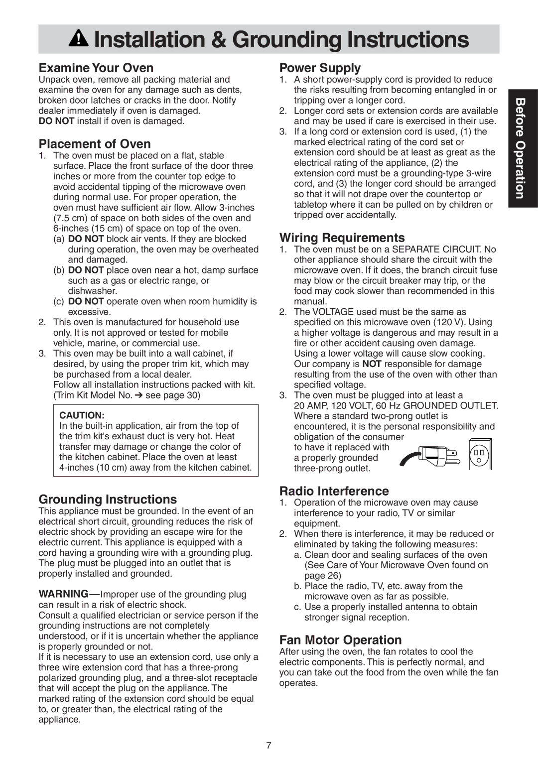 Panasonic NN-CD989S manual Installation & Grounding Instructions, Examine Your Oven 