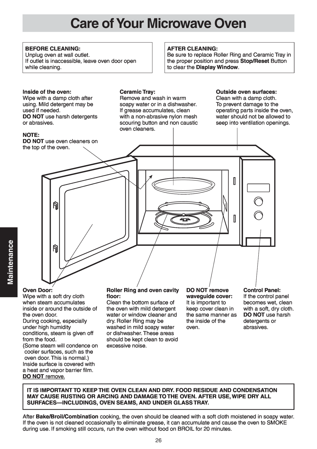 Panasonic NN-CD989S manual Care of Your Microwave Oven, Maintenance 