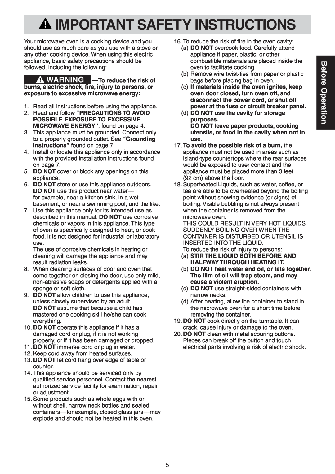 Panasonic NN-CD989S manual Important Safety Instructions, Before Operation 