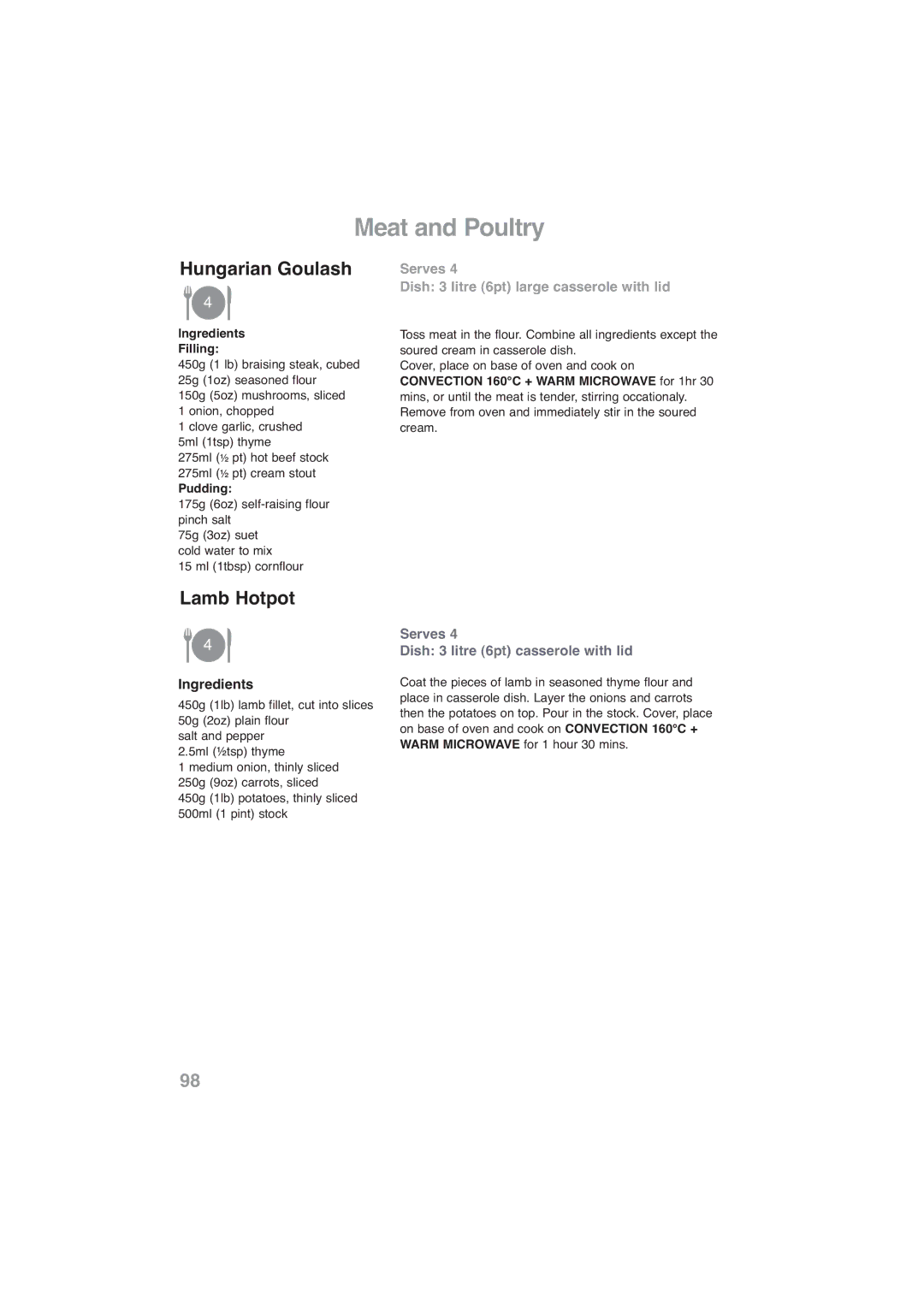 Panasonic NN-CF768M, NN-CF778S operating instructions Hungarian Goulash, Lamb Hotpot 