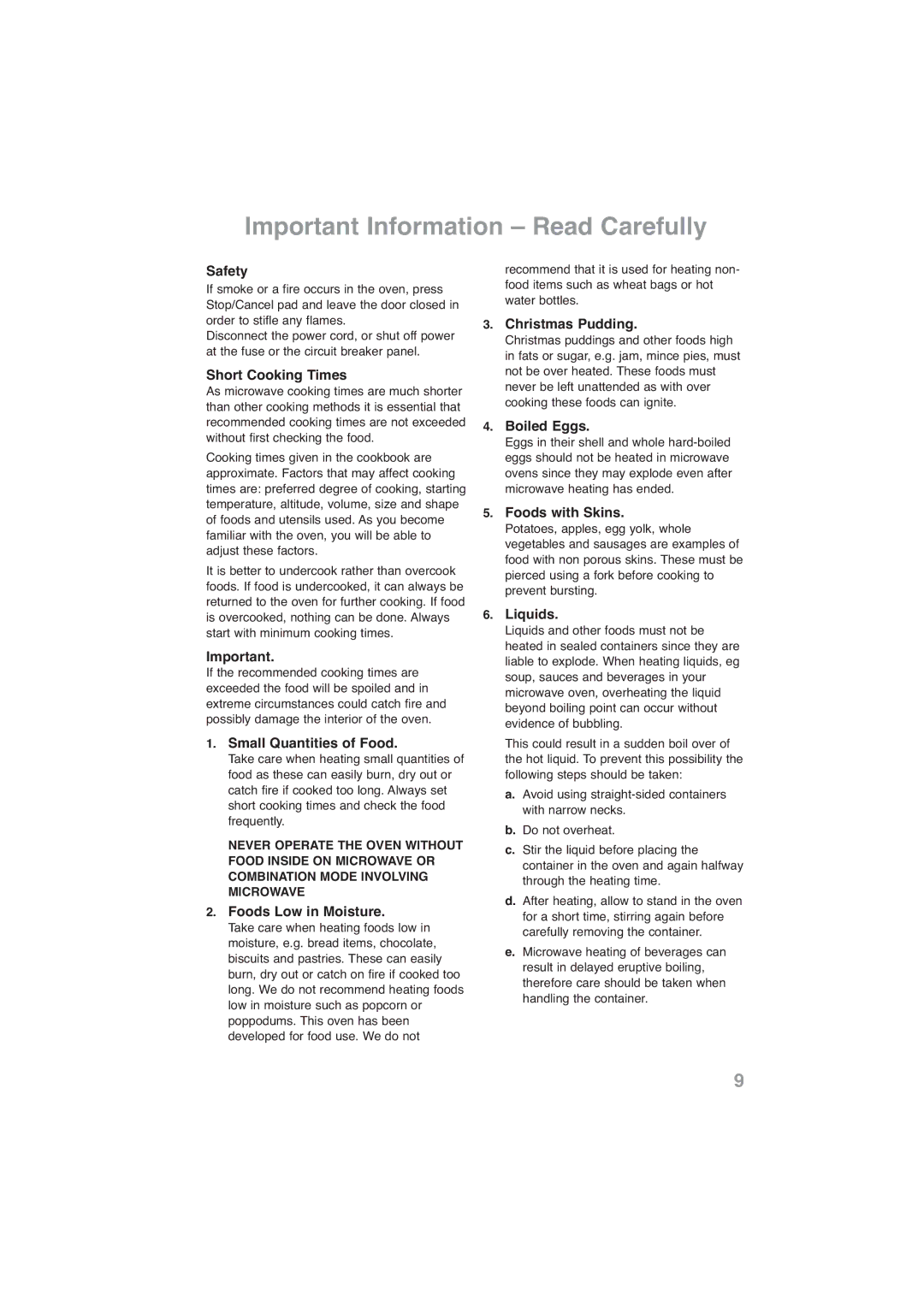 Panasonic NN-CF778S, NN-CF768M operating instructions Important Information Read Carefully 