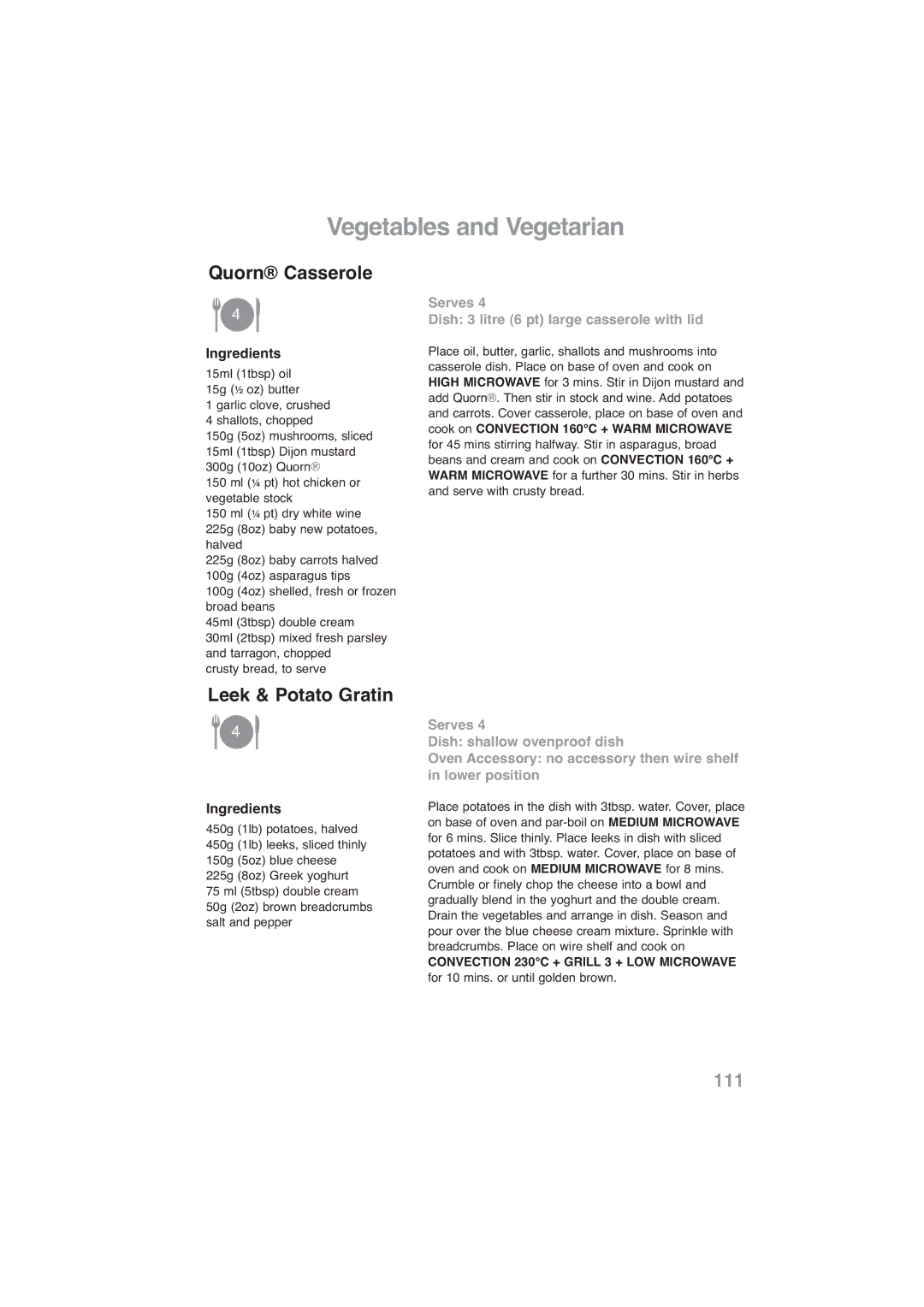 Panasonic NN-CF778S, NN-CF768M operating instructions Quorn Casserole, Leek & Potato Gratin 