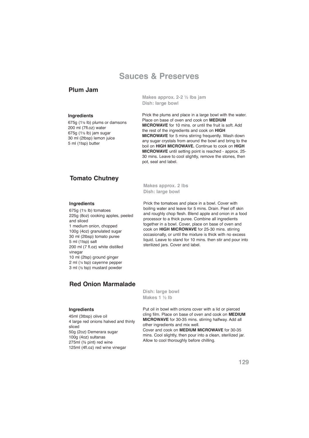 Panasonic NN-CF778S, NN-CF768M operating instructions Plum Jam, Tomato Chutney, Red Onion Marmalade 