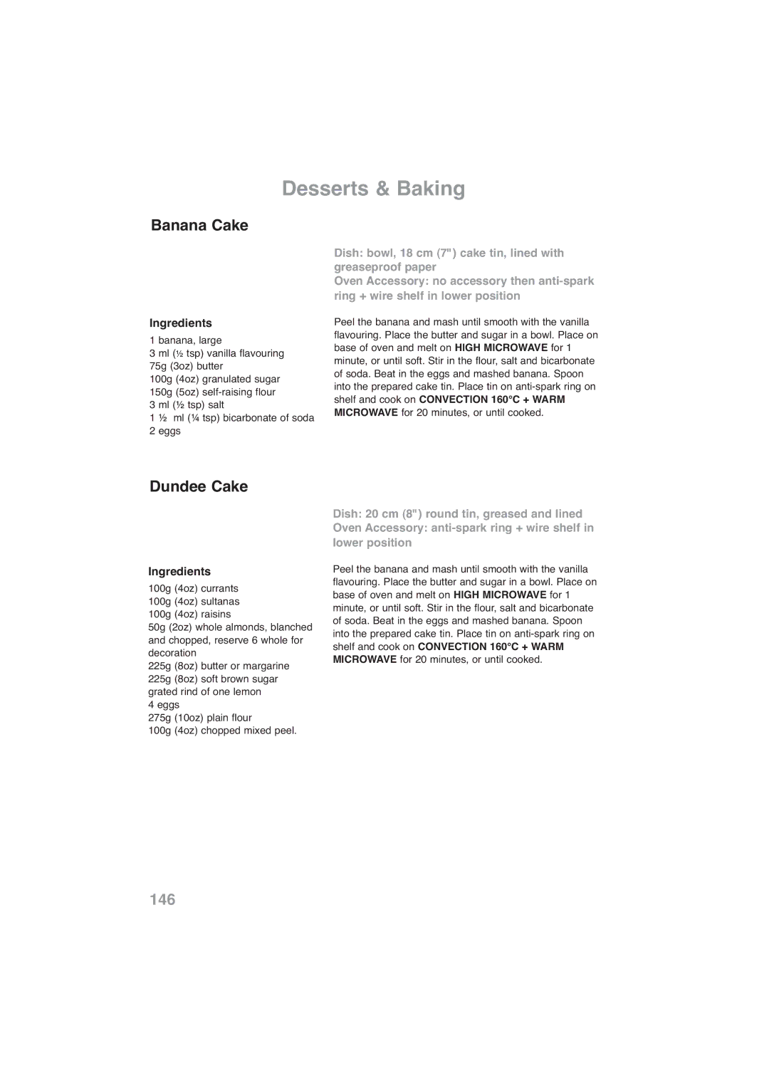 Panasonic NN-CF768M, NN-CF778S operating instructions Banana Cake, Dundee Cake 