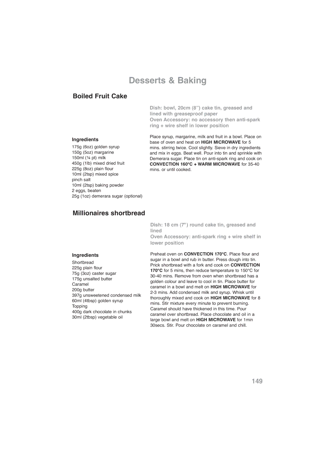 Panasonic NN-CF778S, NN-CF768M operating instructions Boiled Fruit Cake, Millionaires shortbread 