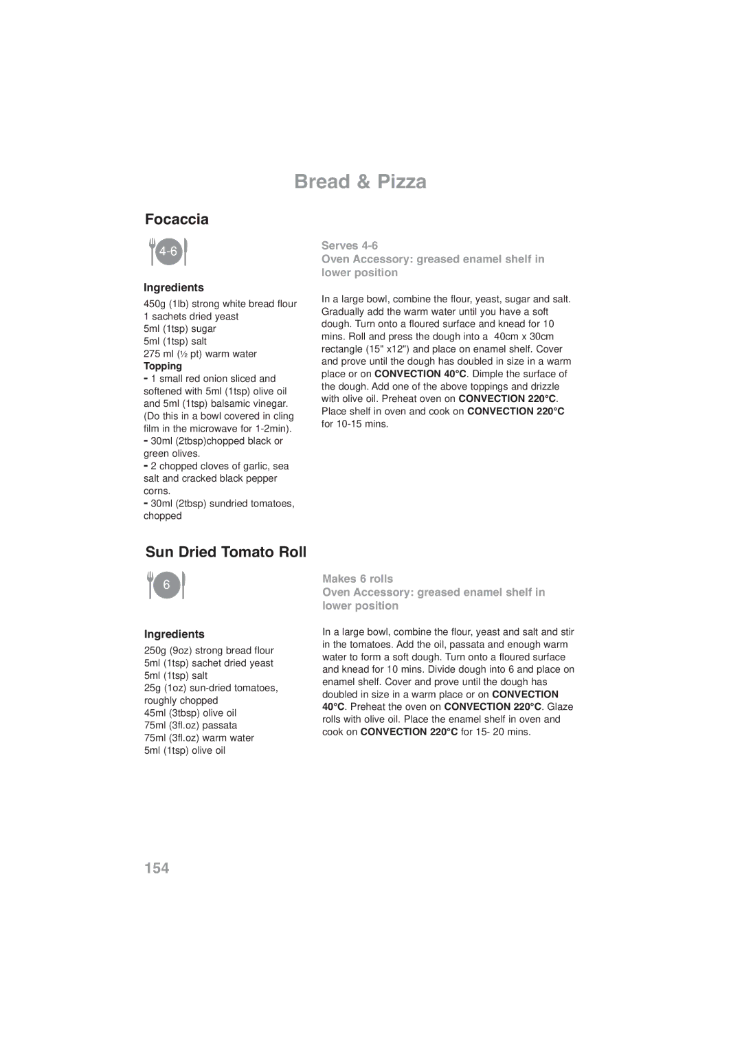 Panasonic NN-CF768M, NN-CF778S operating instructions Focaccia, Sun Dried Tomato Roll 