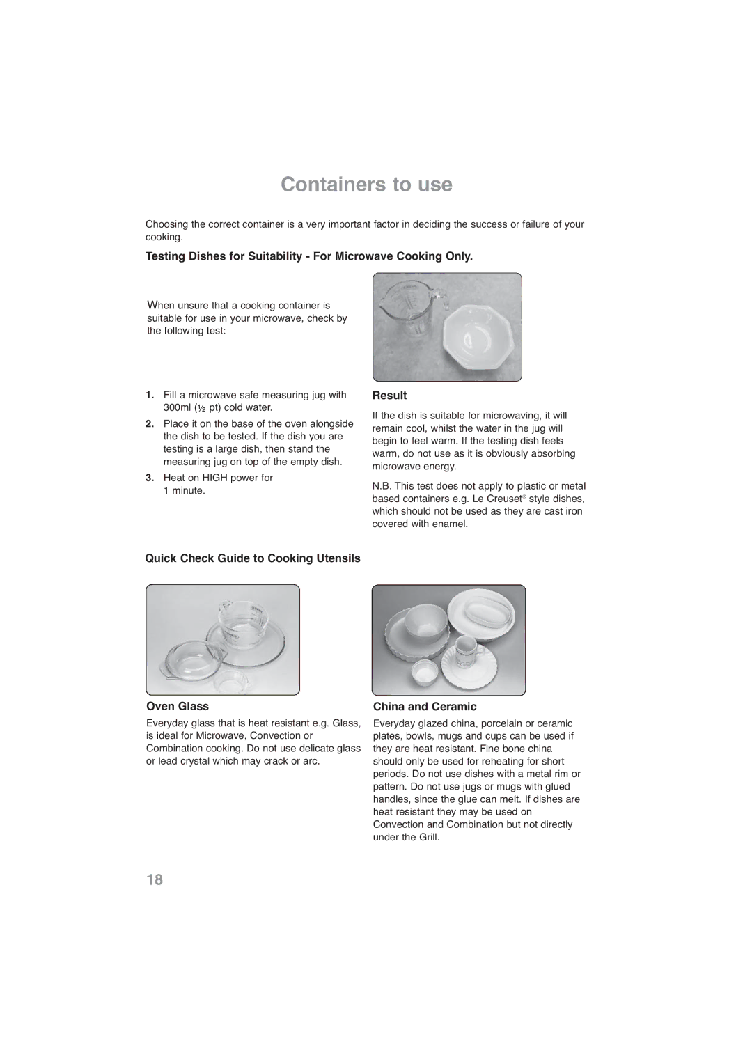 Panasonic NN-CF768M, NN-CF778S Containers to use, Testing Dishes for Suitability For Microwave Cooking Only, Result 