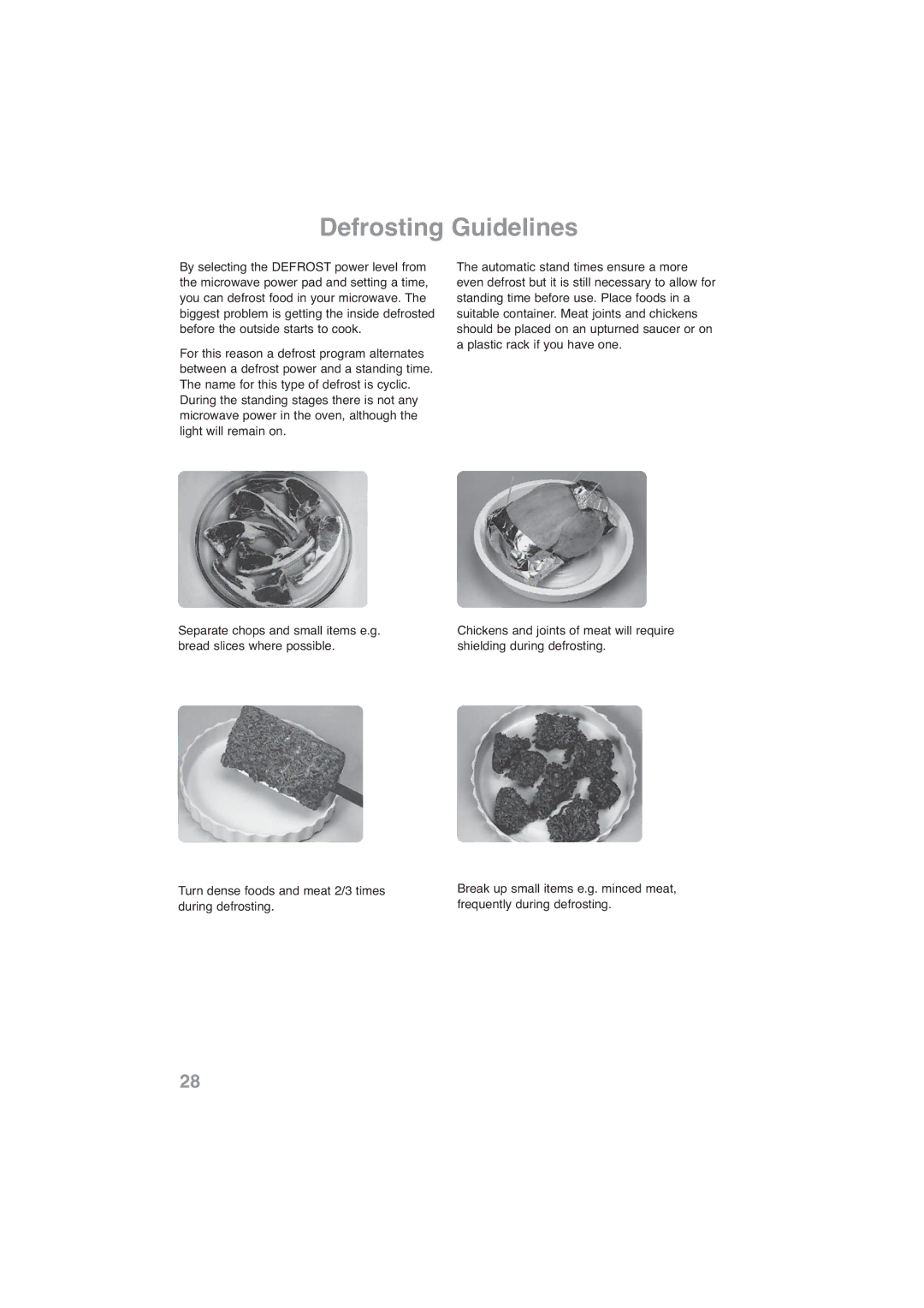 Panasonic NN-CF768M, NN-CF778S operating instructions Defrosting Guidelines 