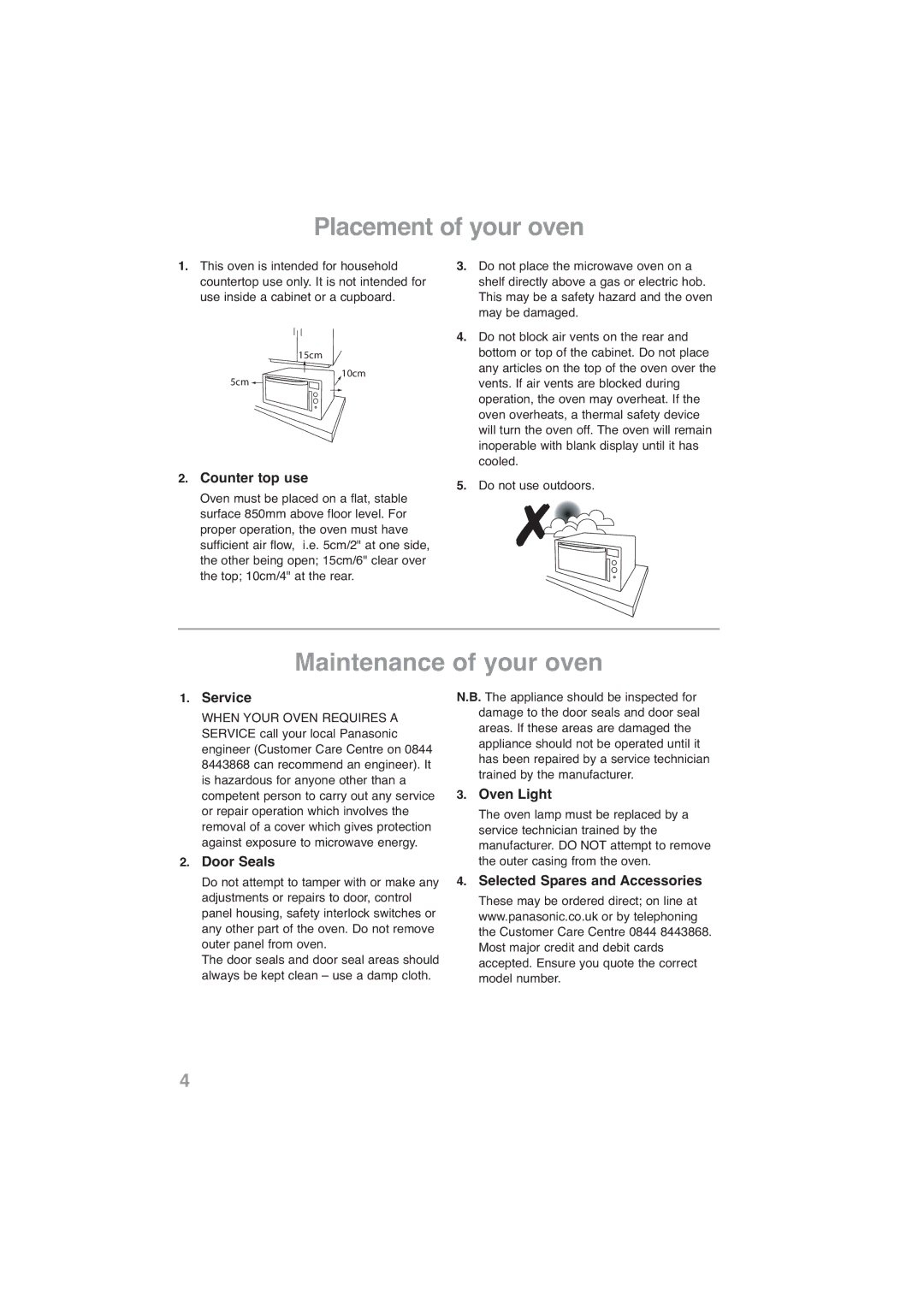 Panasonic NN-CF768M, NN-CF778S operating instructions Placement of your oven, Maintenance of your oven 