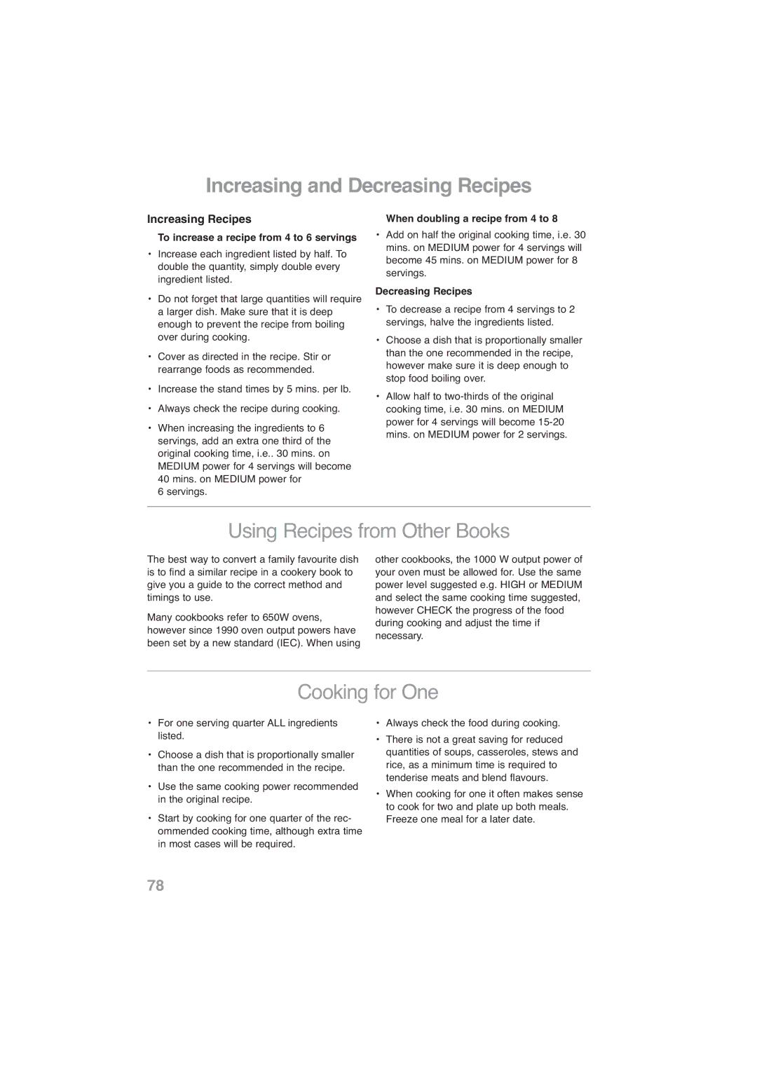 Panasonic NN-CF768M Increasing and Decreasing Recipes, Increasing Recipes, To increase a recipe from 4 to 6 servings 