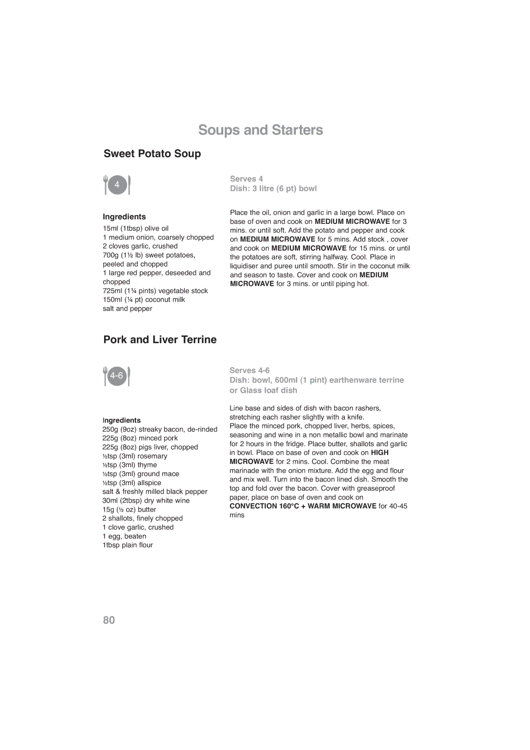 Panasonic NN-CF768M, NN-CF778S operating instructions Sweet Potato Soup, Pork and Liver Terrine, Ingredients 