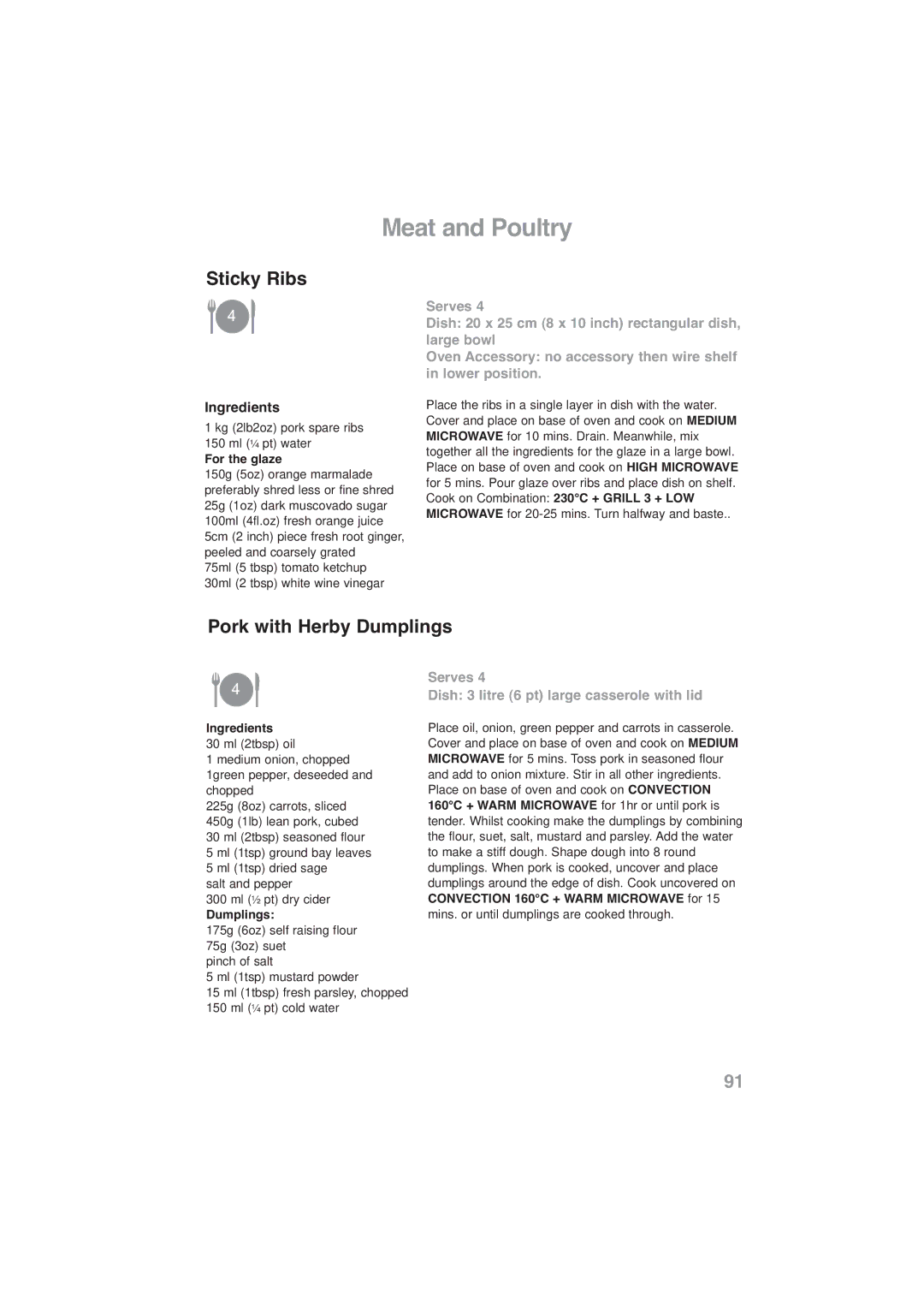 Panasonic NN-CF778S, NN-CF768M operating instructions Sticky Ribs, Pork with Herby Dumplings, For the glaze 