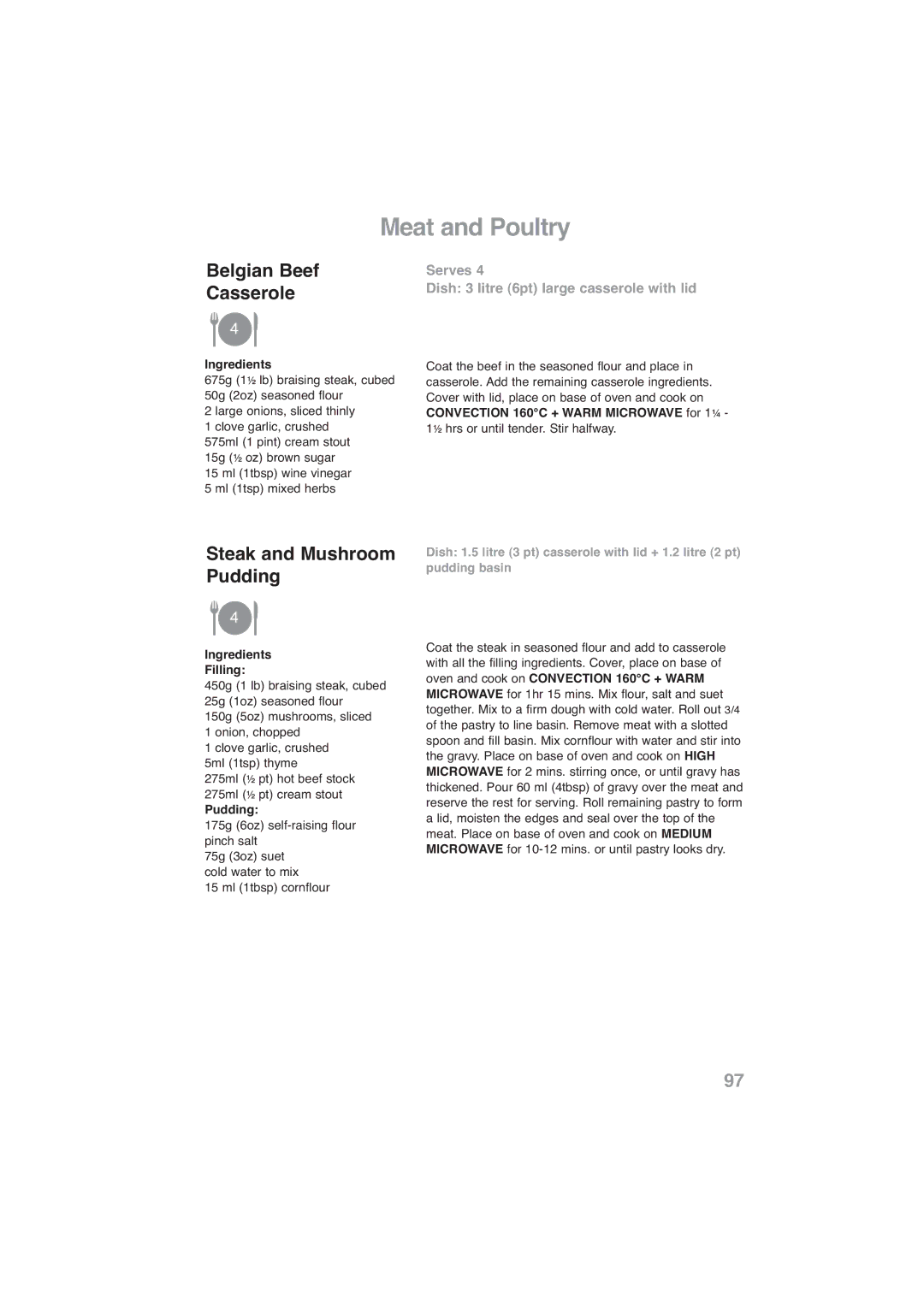 Panasonic NN-CF778S, NN-CF768M Belgian Beef Casserole, Steak and Mushroom Pudding, Ingredients Filling 